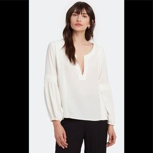 Sancia The Mieko Silk Blend Blouse White V-Neck Puff Sleeve Flowy Poet NWT